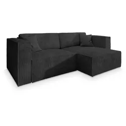 ECKSOFA NERIO P Schwarz Kordstoff mit Schlaffunktion