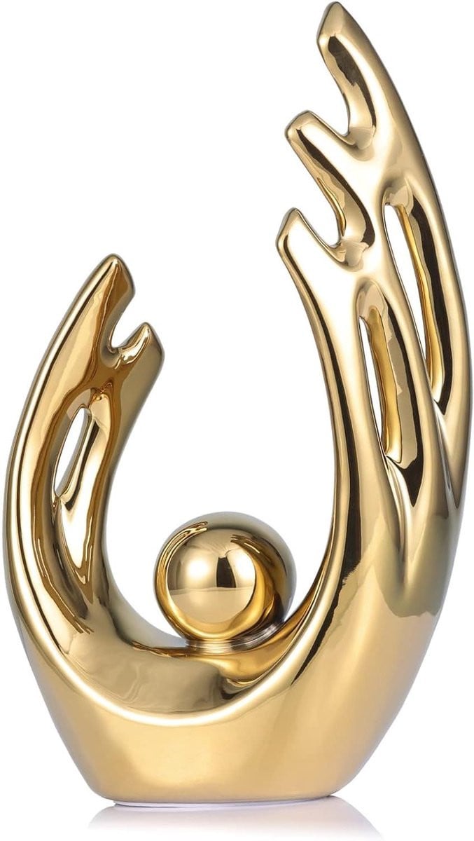 Keramiek Kunst Beeld Abstract Figuur met Engelenvleugels Design - Goud - Hoogte: 186 cm