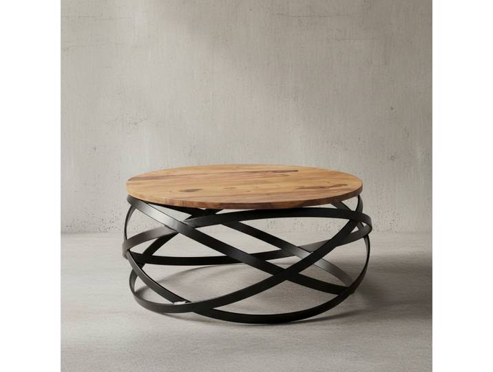 KADIMA DESIGN Couchtisch Industrieller Kaffeetisch, Massivholzplatte & Metallgestell