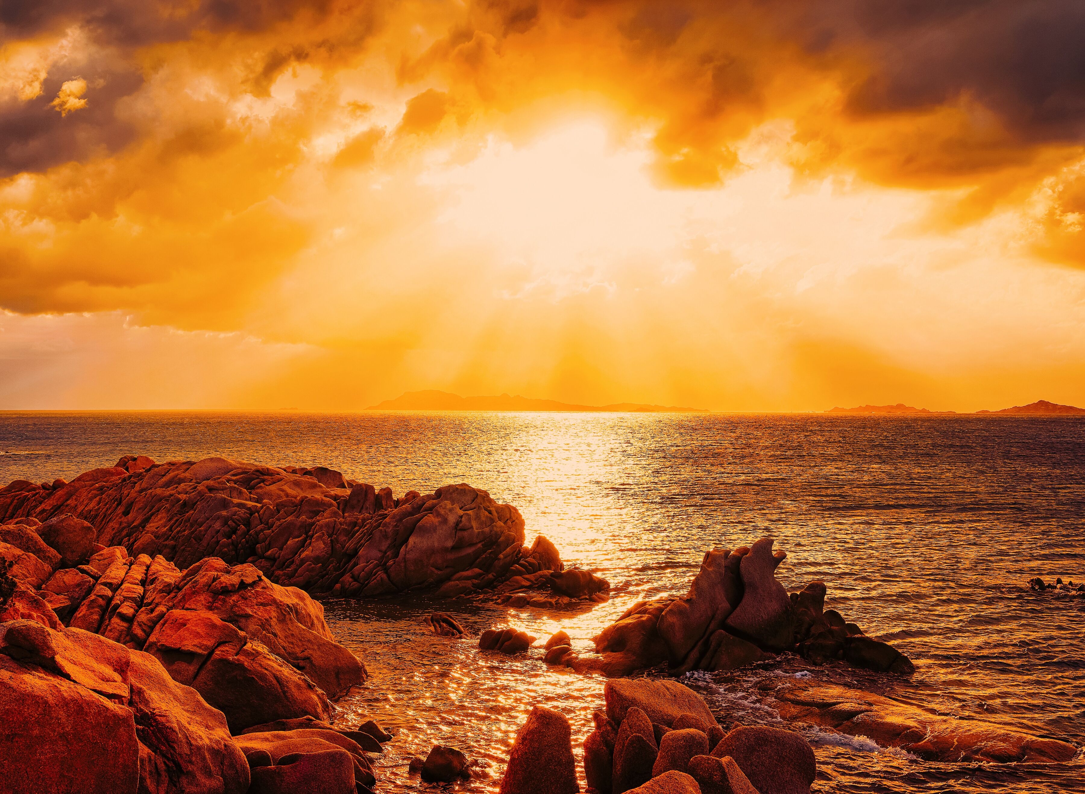 Fototapete PAPERMOON "Capriccioli Beach Sunset Sardinia", bunt, B:5m L:2,8m, Vlies, Tapeten, Fototapete bunt B/L: 5m x 2,8m, Bahnen: 10 Stk.