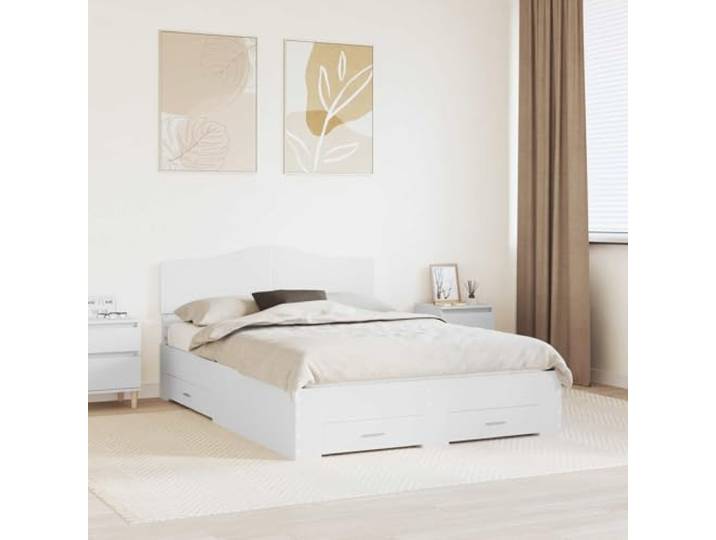 RJPLMFV Bettgestell mit Schublade, Weiß, 160 x 200 cm, Holz Mit Kopfteil, Latten inklusive, integrierte Aufbewahrung, einfache Reinigung