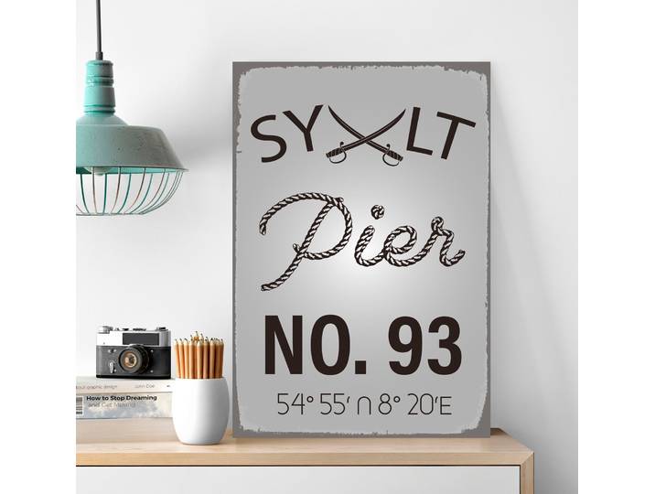 Metallbild QUEENCE Sylt Pier , schwarz (farbe bild(er): schwarz), B:20cm H:30cm, Metall, Stahl, Bilder, Metallbild, Stahlschilder