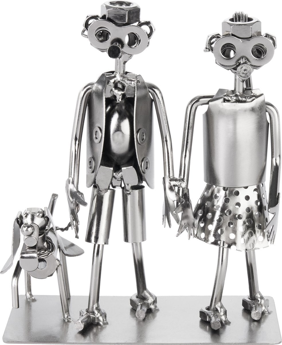 BRUBAKER Handgemaakt Metalen Figuur Koppel met Hond - Zilver