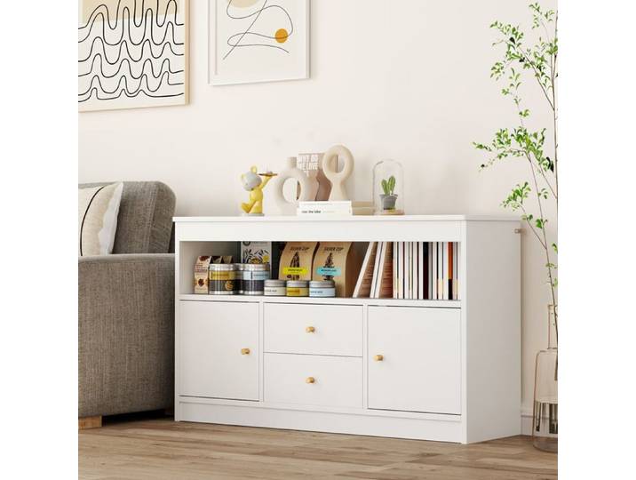 DREAMADE Bibliothèque Enfants Meuble de Rangement de Jouets avec Plateau Spacieux 2 Tiroirs 2 Portes 2 Kits Anti-basculement