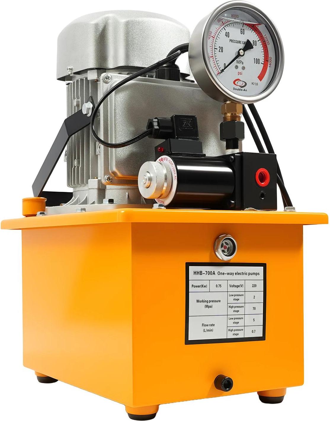 Elektrische Hydraulikpumpe - Hydraulikaggregat 750W 220V - 2-70MPa - 7L Öltank - Magnetventilsteuerung - 1400U/min - Reiner Kupfermotor - Orange