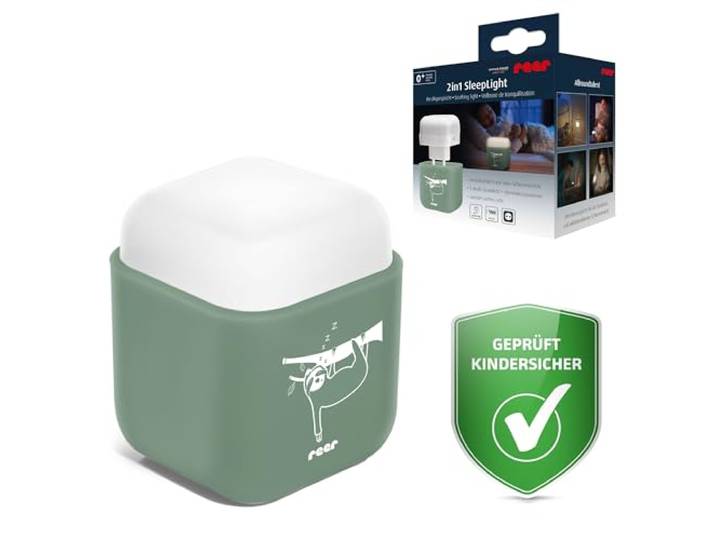 reer SleepLight 2in1 Nachtlicht für die Steckdose und mit Akkubetrieb On-Off- und Sensor-Modus Stimmungslicht für Kinder Eukalyptus