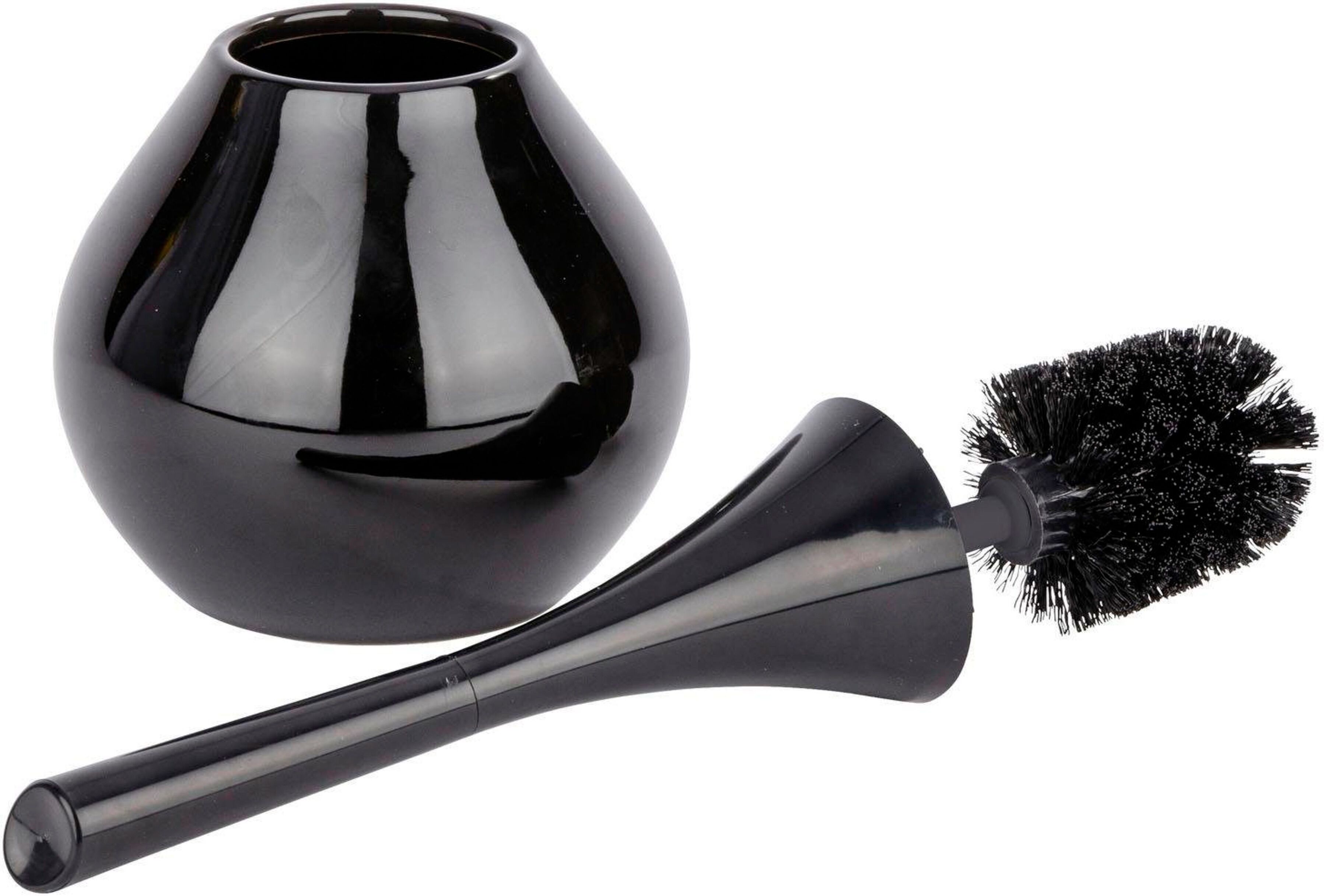 WC-Garnitur WENKO "Flakon", schwarz, L:17cm, Keramik, Kunststoff, Reinigungsbürsten, WC-Garnitur, Bürstenkopf-Durchmesser 6,5 cm
