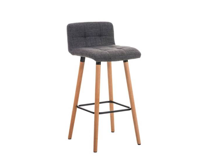 Tabouret de bar en tissu gris clair coutures decoratives pieds en bois avec repose pieds 10_0000047