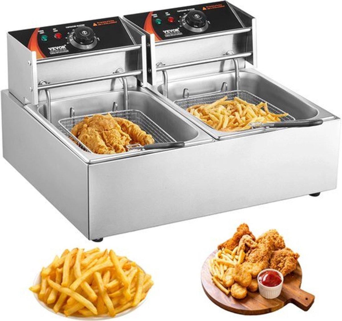 Selius Elektrische Dubbele Frituurpan met 2 Tanks - 12L - 3000W - RVS