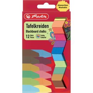 Herlitz Kreide 8648206, 12 Stück, Tafelkreide, eckig, bunt