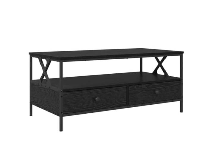Couchtisch Schwarz Eiche 100 x 51 x 45 cm Engineering Holz Rechteckige Arbeitsplatte, solide Regale, Kleinigkeiten-Kompartmente, Wohnzimmer, leicht zu reinigen