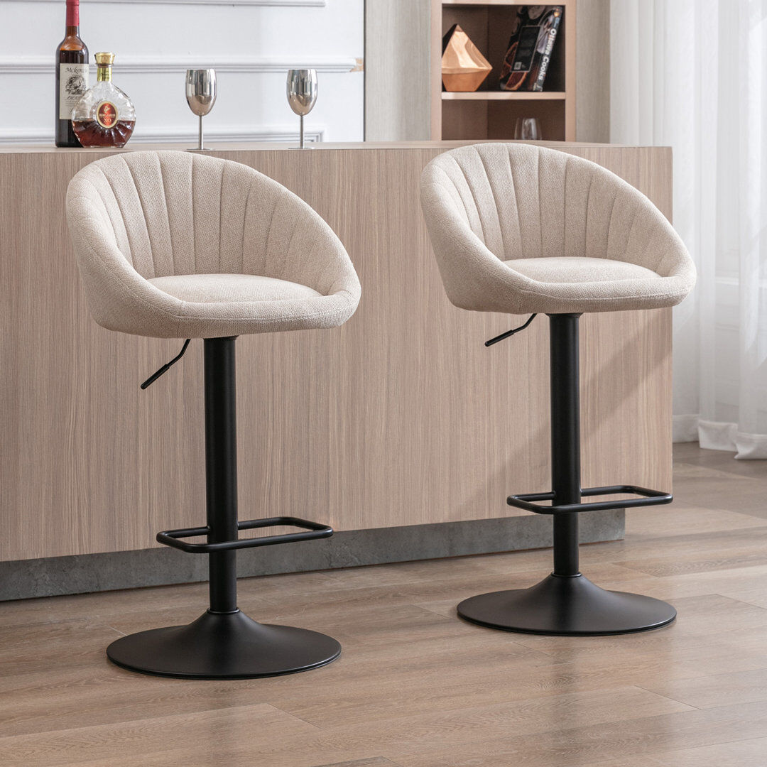 Norden Home Thornbury Swivel Upholstered Adjustable Height Bar Stool Beige 51cm W X 47.5cm D