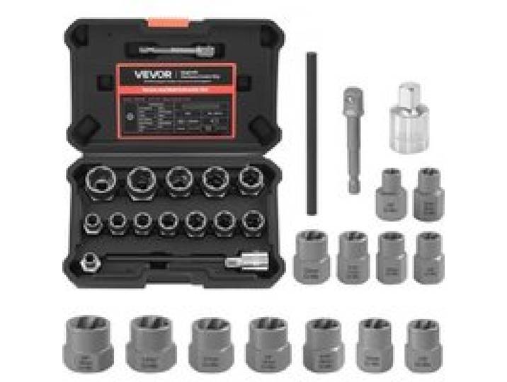 VEVOR Bolzenausdreher-Set 16-tlg. Schraubenausdreher mit Adaptern & Stiftaustreiber & Stabilem Aufbewahrungskoffer, Schraubenlöser aus Cr-Mo-Stahl zum Entfernen von Bolzen & Muttern & Schrauben