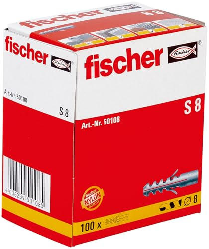 Fischer 50108 Plug S, maat S-8, Grijs, 100 stuks