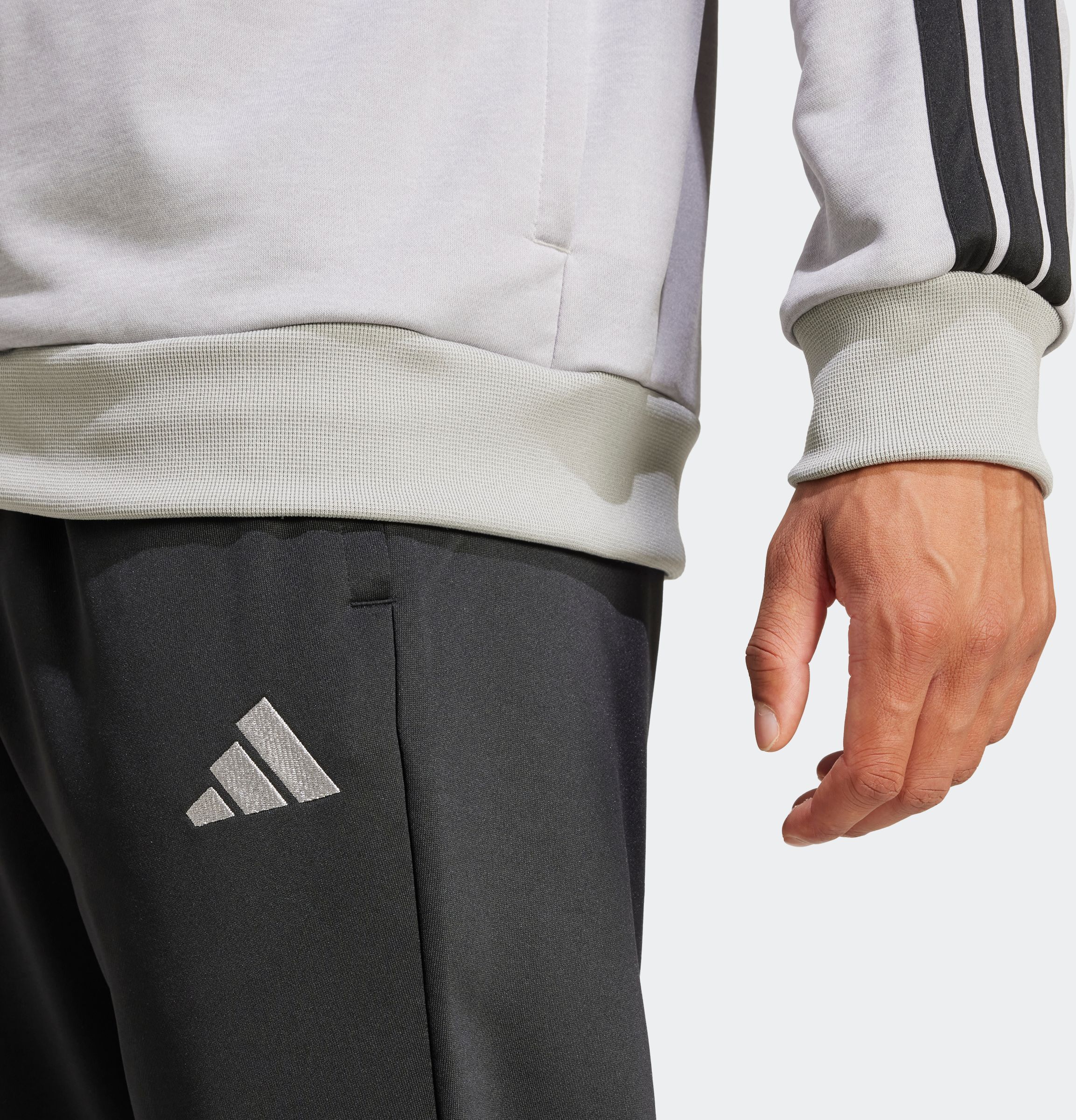 Trainingsanzug ADIDAS SPORTSWEAR "3-STREIFEN FRENCH TERRY", Herren, Gr. XXL, grau (medium grau heather, mgh solid grau), Obermaterial: 100% Polyester, Sportanzüge Trainingsanzug, zweiteiliges Set, aus French-Terry-Material, mit Rippdetails