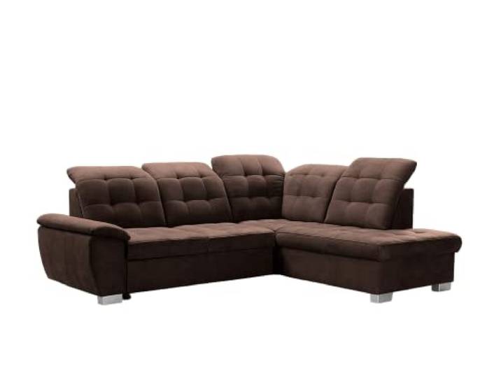 DomiMeble Ecksofa Lotta 258 x 212 x 108 cm - modernes Sofa, bequem mit hochelastischem Schaumstoff, mit Bettkasten, mit Schlaffunktion, angenehm anzufassendes Veloursmaterial (rechte Seite, Braun)