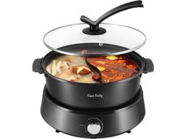 Hot Pot Electrique Appareil Fondue Chinoise 4L 220V 1350W Shabu Shabu Hotpot Avec Diviseur Wok Electrique[C468]