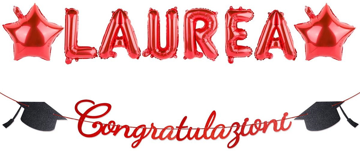 Laurea Decoratieset met Rode Foil Ballonnen, Sterren en Congratulazioni Glitter Banner voor Jubilea en Feestjes