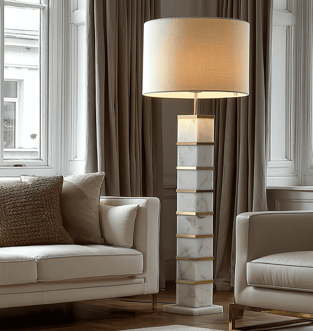 Maryam Premium Marble Floor Lamp with Gold Detail