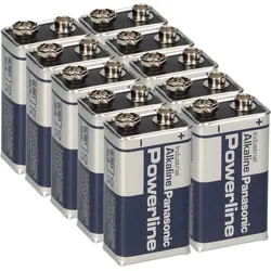 10x Panasonic Powerline 6LR61 9V Block Batterie - passend für Rauchmelder, Messgeräte & Audio