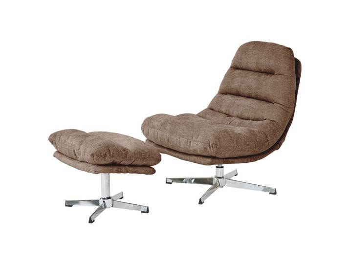 Fauteuil rotatif + repose-pieds tissu 1 place marron