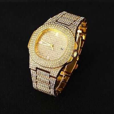 Uplift Essentials Luxury Iced Out Hip Hop Watch Exquisite Diamond Encrusted Fashion Timepiece For Men And Women gold