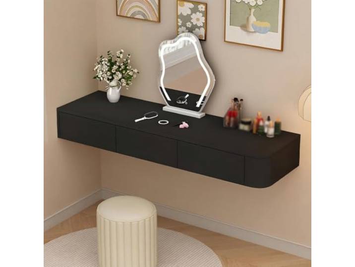 PGZMDTWI Schwebender Schminktisch, Wandtisch, Aufbewahrungsschubladen Minimalistisches Design mit Runden Ecken und Platzersparnis für Ankleide, Arbeitszimmer und Bad(Left F,100 cm39.37 in)