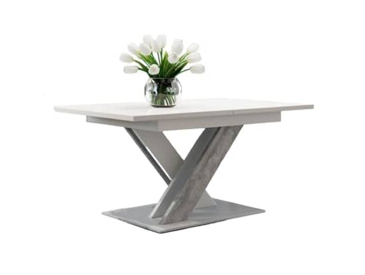 designimpex Design Esstisch PA-222 ausziehbar 140-180 cm Esszimmer, Farbe:Weiß matt - Beton