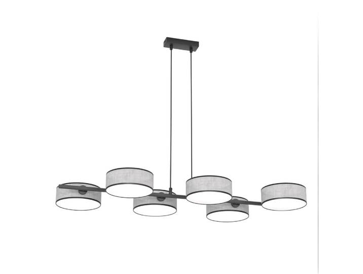 Hängelampe DRUMZ, schwarz-grau, 6 E14 Fassungen, 15W, Stoffschirm, Abmessungen: 120x100x46 cm, IP20, Emibig