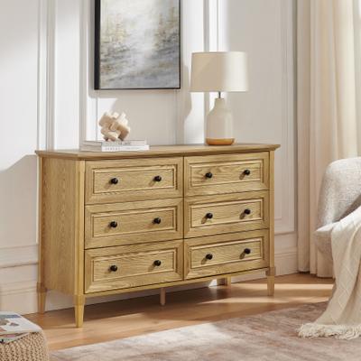 Kodotan sofa Classic Bedroom Dresser with Six Equal Drawers, Horizontal Storage Chest Featuring Panel Drawers & Wooden Feet