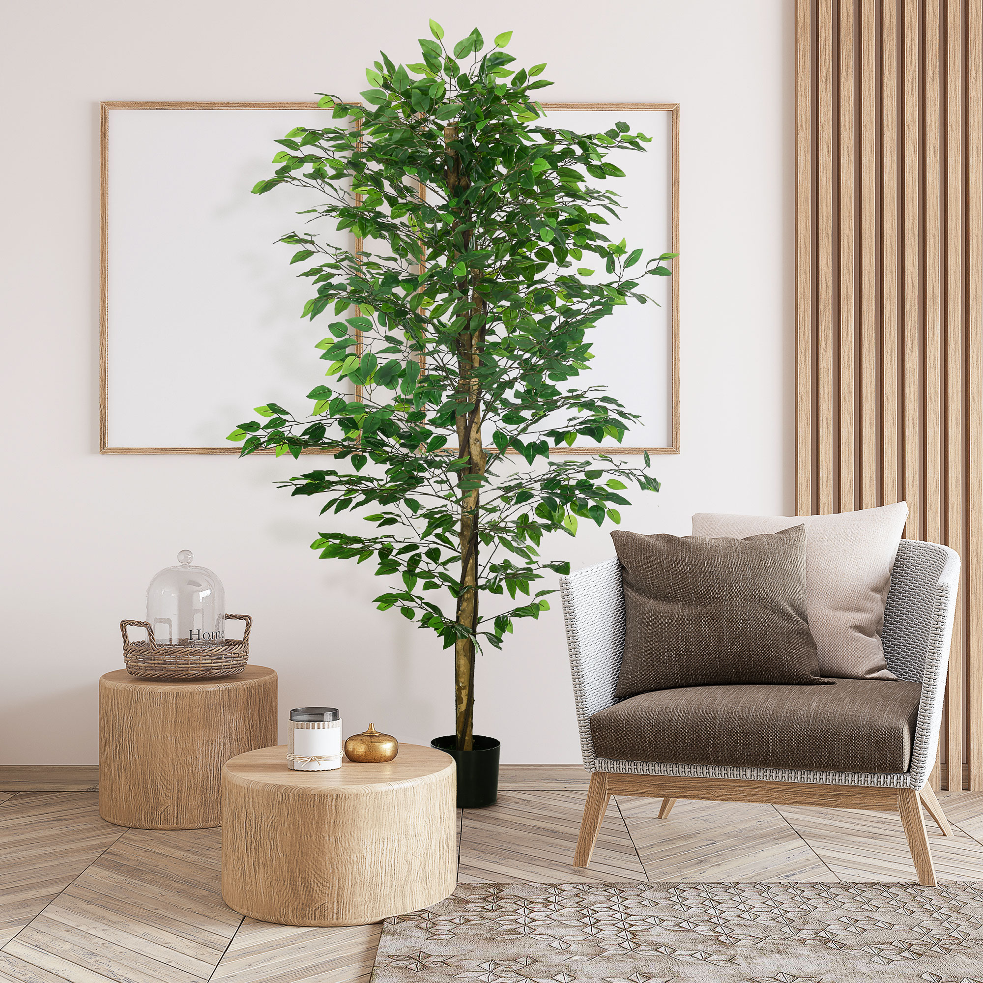 Homcom Pianta di Ficus Artificiale da 180 cm per Interni ed Esterni con Vaso in Metallo Riempito, Verde
