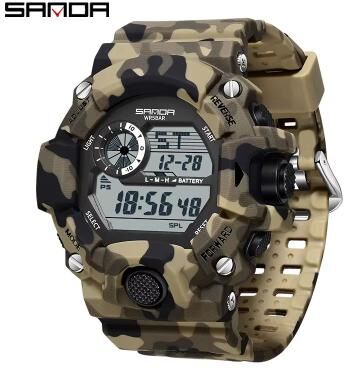 Inspired Finds SANDA 2183 Military Style Digital Sports Watch With Alarm And LED Backlight yellow White