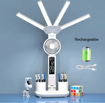 Inspire Essentials Multifunction LED Desk Lamp With Fan Clock And USB Charging Folding Table Light c