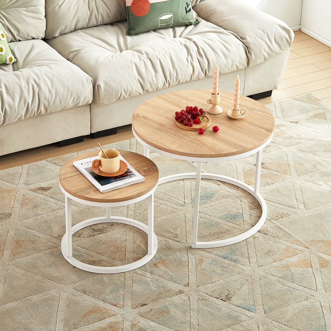 17 Stories Jaxi Frame Coffee Table Oak Wood 60cm + 40cm