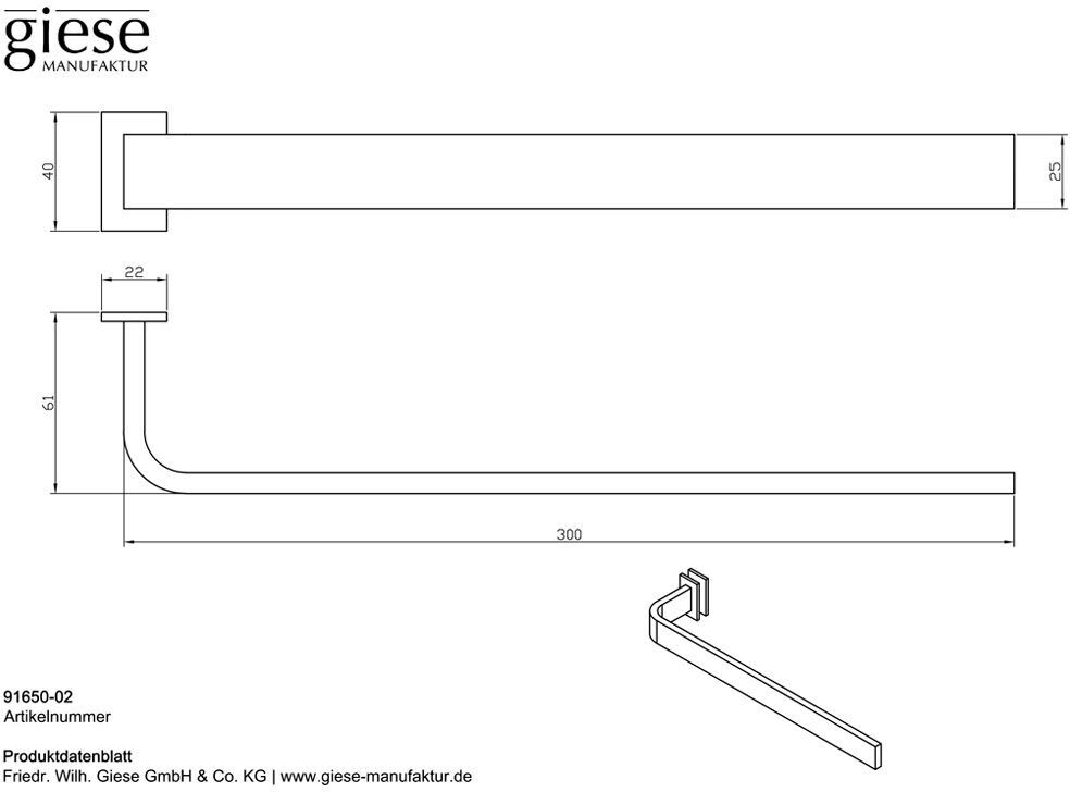 Giese Handtuchhalter 30 cm für Befestigung am Badmöbel