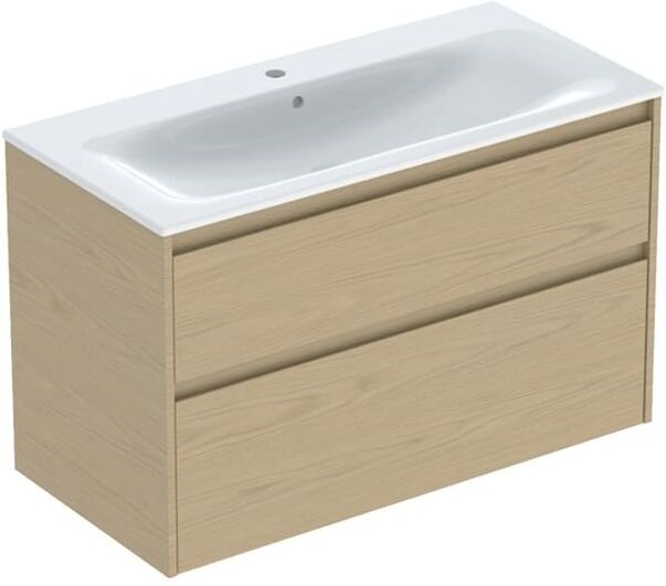 Geberit Renova Plan Möbel-Waschtisch-Set 504041PS1 Breite 100cm, Korpus/Front Eiche natur / Melamin Holzstruktur, Waschtisch weiß