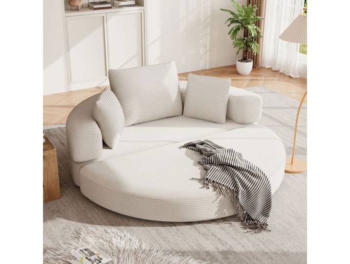 Canapé droit convertible - Becag - Canapé 2 Places - Canapé en tissu velours côtelé - Canapé-lit Moderne - 173x176cm - Beige clair