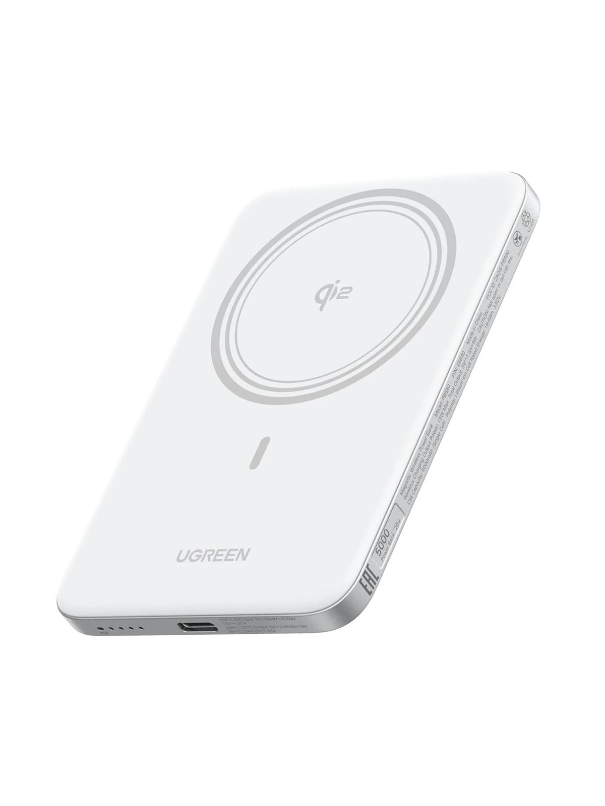 UGREEN MagFlow Air 20W Magnetic Wireless Power Bank - White - 5000 mAh