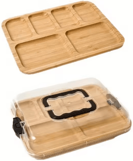 Inspire Picks Natural Bamboo Cheese Tray With Snap On Acrylic Lid Elegant Charcuterie Platter burly Wood