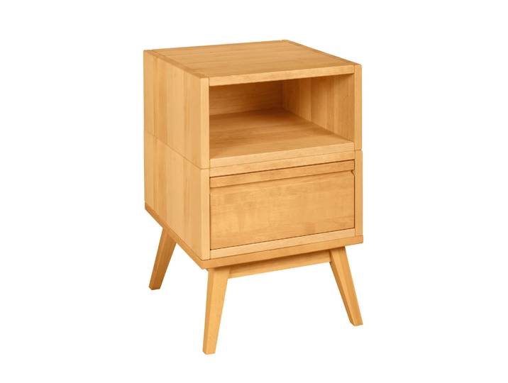 Naturwohnen Retro Nachttisch Schublade & offen aus Massivholz Erle & Kiefer Maße:40x40x62cm Laura veredelt mit bioola® 100% Bio & Vegan