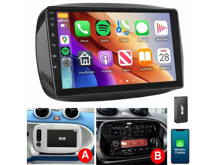 ESSGOO Für Mercedes Benz Smart Forfour Fortwo 453 Android 14 Autoradio Autoradio (RDS, FM, AM, Carplay Android auto GPS NAVI SWC RDS WIFI)