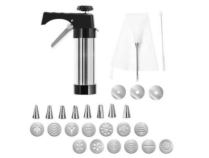 Gebäckpresse Edelstahl 24-teiliges Set, Silberfarben, Metall, 15x5.6x22 cm, Backen & Backzubehör, Garnieren & Verzieren