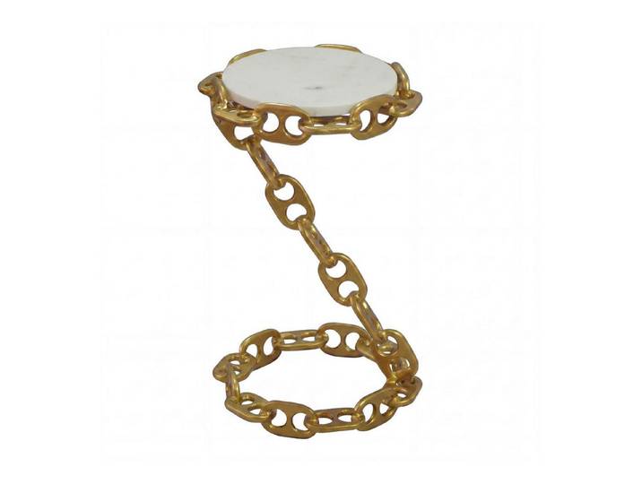 furnicato Beistelltisch 51x31x31 cm Weiß-Goldfarben (1-St), Handgefertigter Beistelltisch mit Ablage und Anti-Rutsch-Noppen