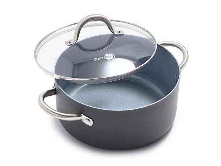 GreenPan Lima harteloxierter Suppentopf mit Deckel, gesunde Keramik-Antihaftbeschichtung, PFOA-PFAS-frei, ungiftige Töpfe und Pfannen, ofen- und grillsicheres Kochgeschirr, Edelstahl-Griffe, Grau