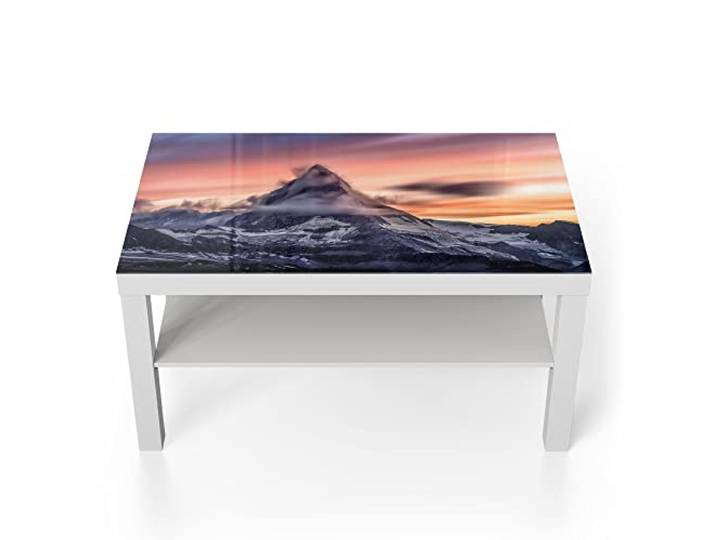 DEQORI Glastisch weiß groß 90x50 cm Motiv Sonnenaufgang Matterhorn ausgefallener Beistelltisch aus Glas Hochglanz Couchtisch fürs Wohnzimmer moderner Couch Tisch mit Design