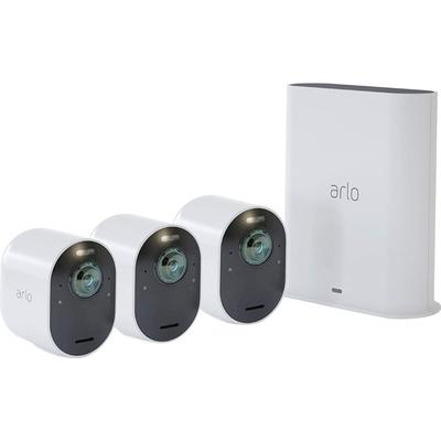 ARLO Überwachungskamera "Ultra 2 Spotlight Kabelloses 4K-UHD-Überwachungssystem mit 3 Kamera", schwarz-weiß (weiß, schwarz), B:5,2cm H:8,9cm T:7,84cm, Überwachungskameras