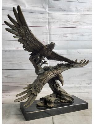 Bronzhaus Two Eagles In Flight Bronze Metal Sculpture Statue Eagle Figure On Marble Base