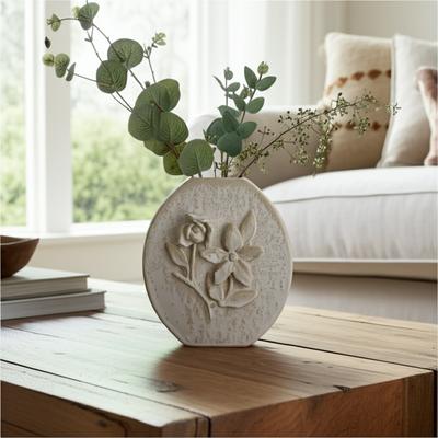 Sagebrook Home Ceramic Earthenware Textured Vase with Tapered Rim and Organic Pattern