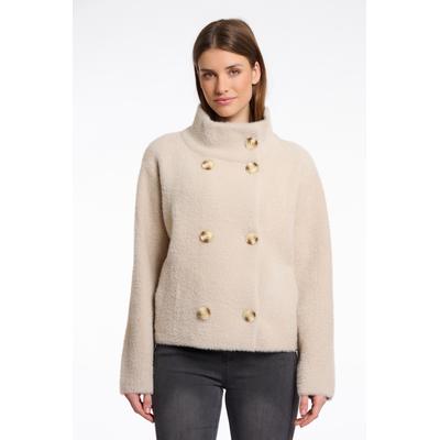 Kurzjacke RINO & PELLE "BETH", Damen, Gr. M (38), grau (stone), Bouclé, Obermaterial: 59% Polyamid, 26% Polyester, 15% Viskose, unifarben, regular fit taillenbedeckt, Jacken Kurzjacke, mit Stehkragen