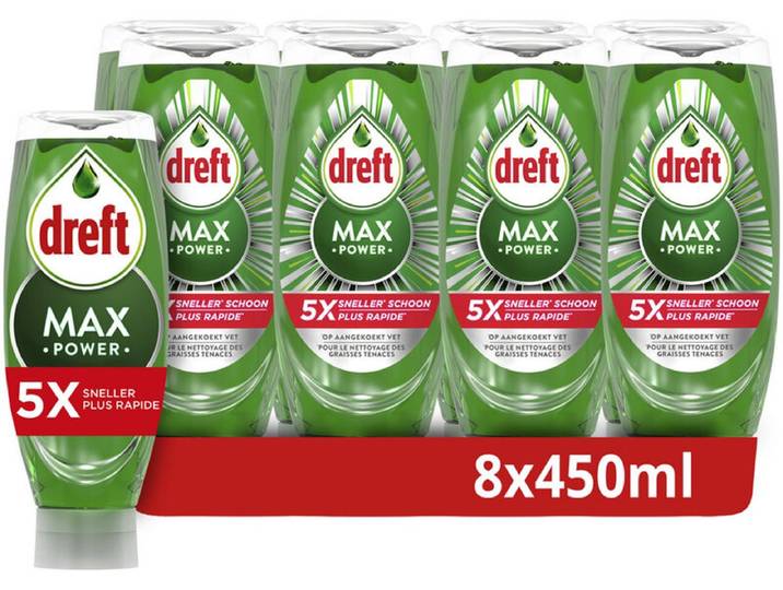 Dreft MaxPower Vloeibaar Afwasmiddel - 8 x 450 ml